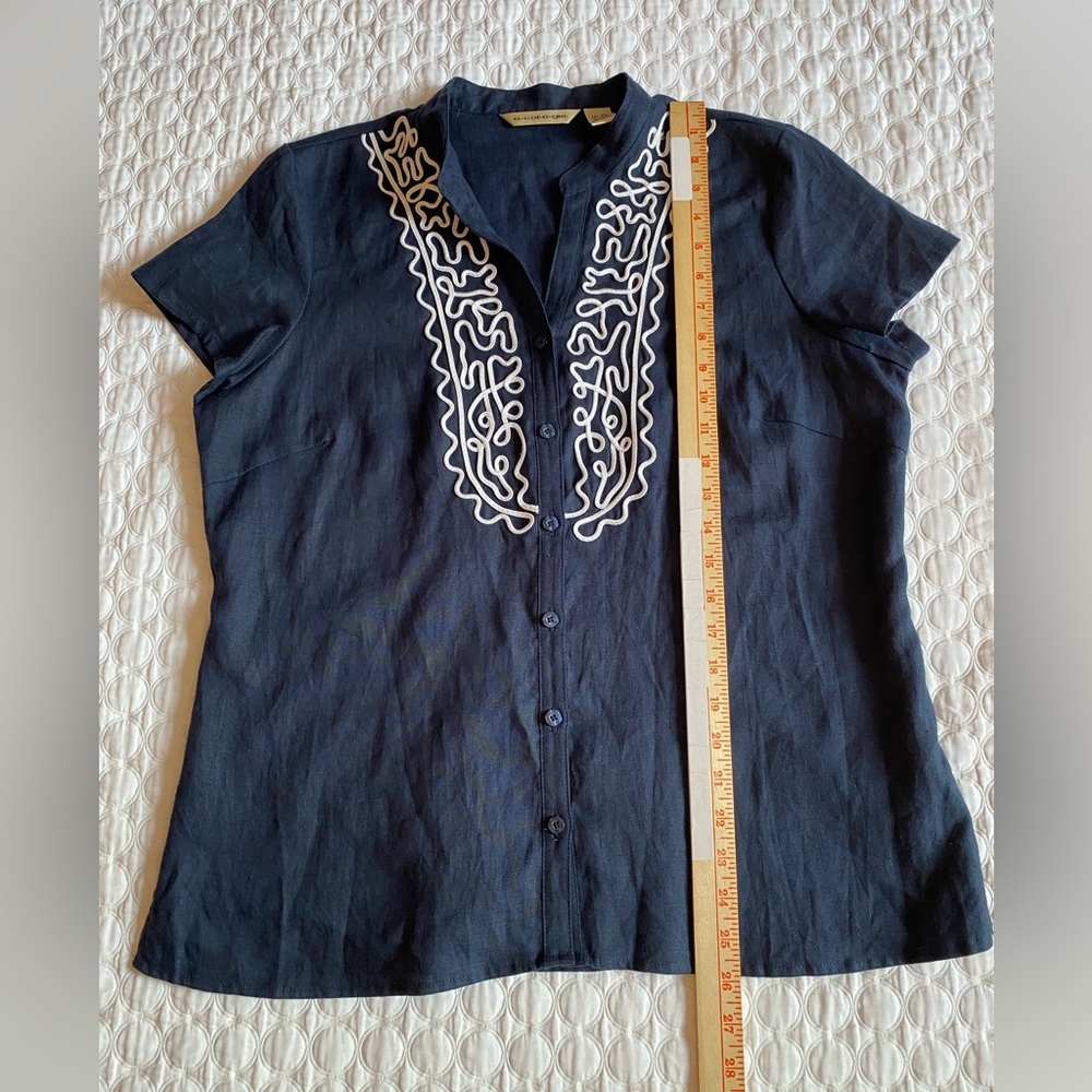 Ecologie Women's Linen Button-Down Top Navy Blue Size XL - Picture 3 of 10